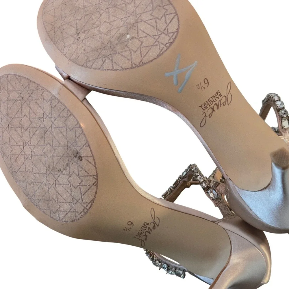 Badgley Mischka Satin Rhinestone Heels‎ 6.5 Blush Pink Formal Wedding Prom